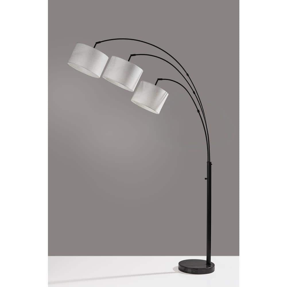 Modern Farmhouse Black Metal 3-Arm Arc Floor Lamp with Taupe Shade