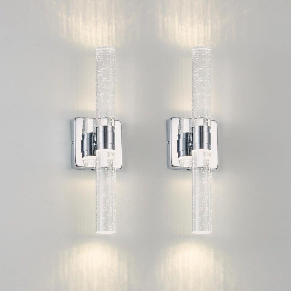 4.7 in. 2-Light Chrome LED Bubbling Crystal Wall Light Sconce