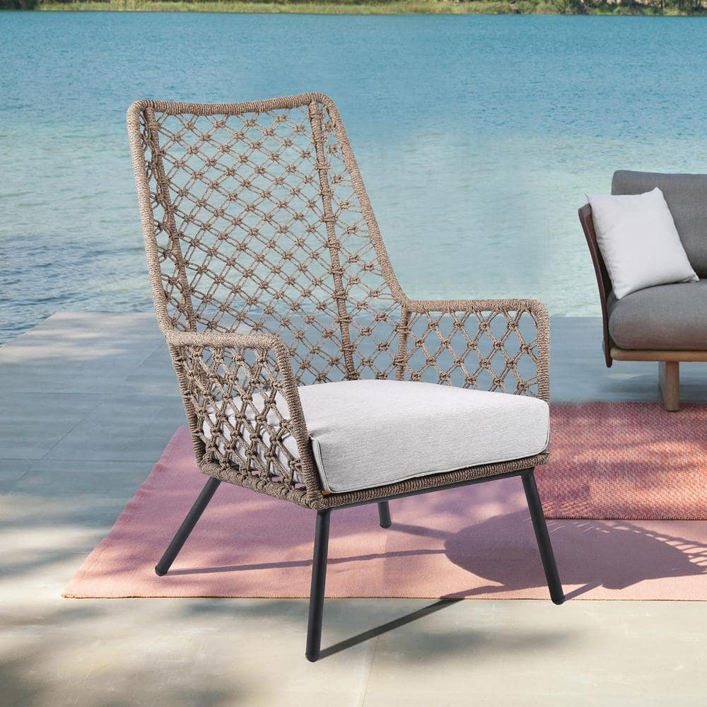 Marco Truffle Rope Cushioned Steel Indoor Outdoor Lounge Arm Chair with Gre