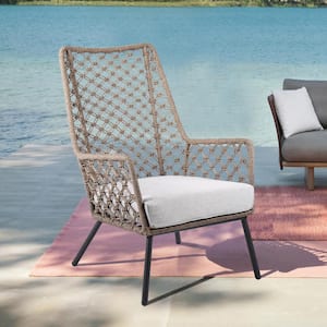 Marco Truffle Rope Cushioned Steel Indoor Outdoor Lounge Arm Chair with Grey Cushion