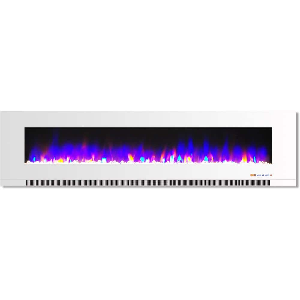 White Wall-Mount Electric Fireplace with Multi-Color Flames
