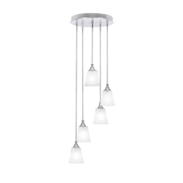 Unbranded Villa 5 Light Chrome Pendant, Cluster Pendant Light with 4.5 in. White Muslin Glass Shades, No Bulbs Included