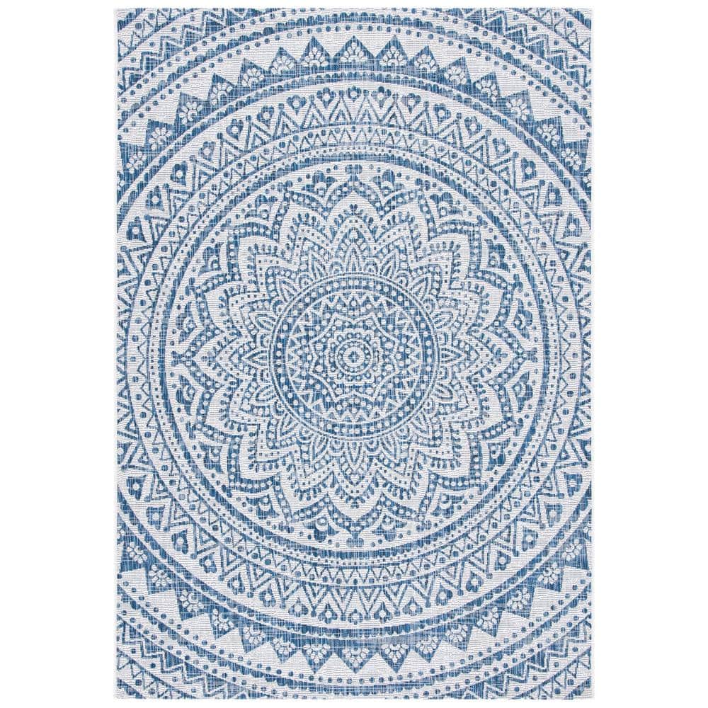 Ivory and Navy Rectangular Synthetic 9' x 12' Area Rug