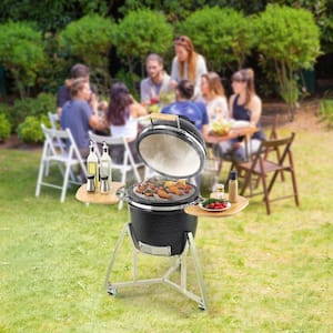 Ceramic Barbecue Grill Smoker Pellet Grills 18 in . Portable Round Outdoor Grill for Patio, Black