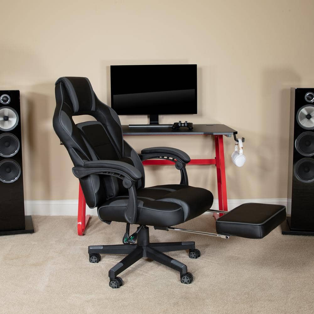 Faux Leather Swivel Ergonomic Gaming Chair in Black/Gray with Adjustable Arms