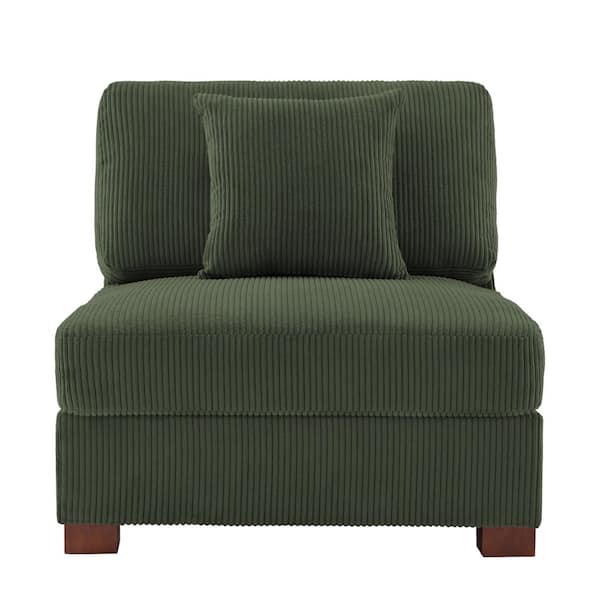 36 in. Green Rectangle Corduroy Polyester Sectional Center Armless 1-Seat Sofa with One Pillow