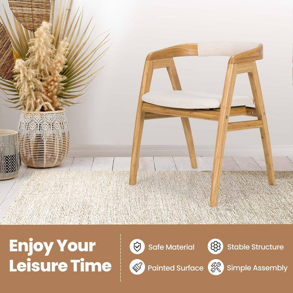 Beige Bamboo Upholstered Low Slat Accent Chair