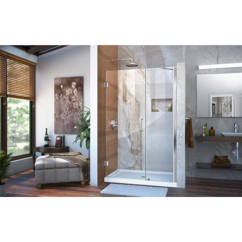 Unidoor 41-49" Frameless Hinged Shower Door with Clear Glass