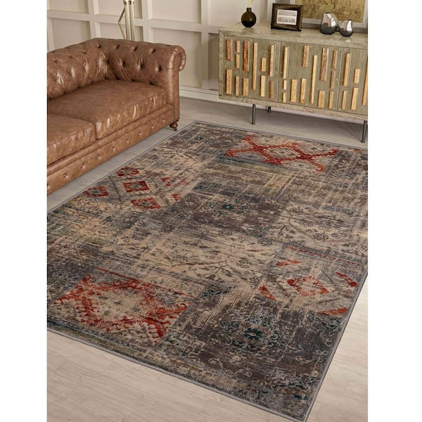 Amara Gray 8 ft. x 10 ft. Modern Distressed Patchwork Indoor Area Rug