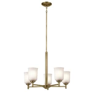 Shailene 23.75 in. 5-Light Natural Brass Traditional Shaded Cylinder Chandelier for Dining Room