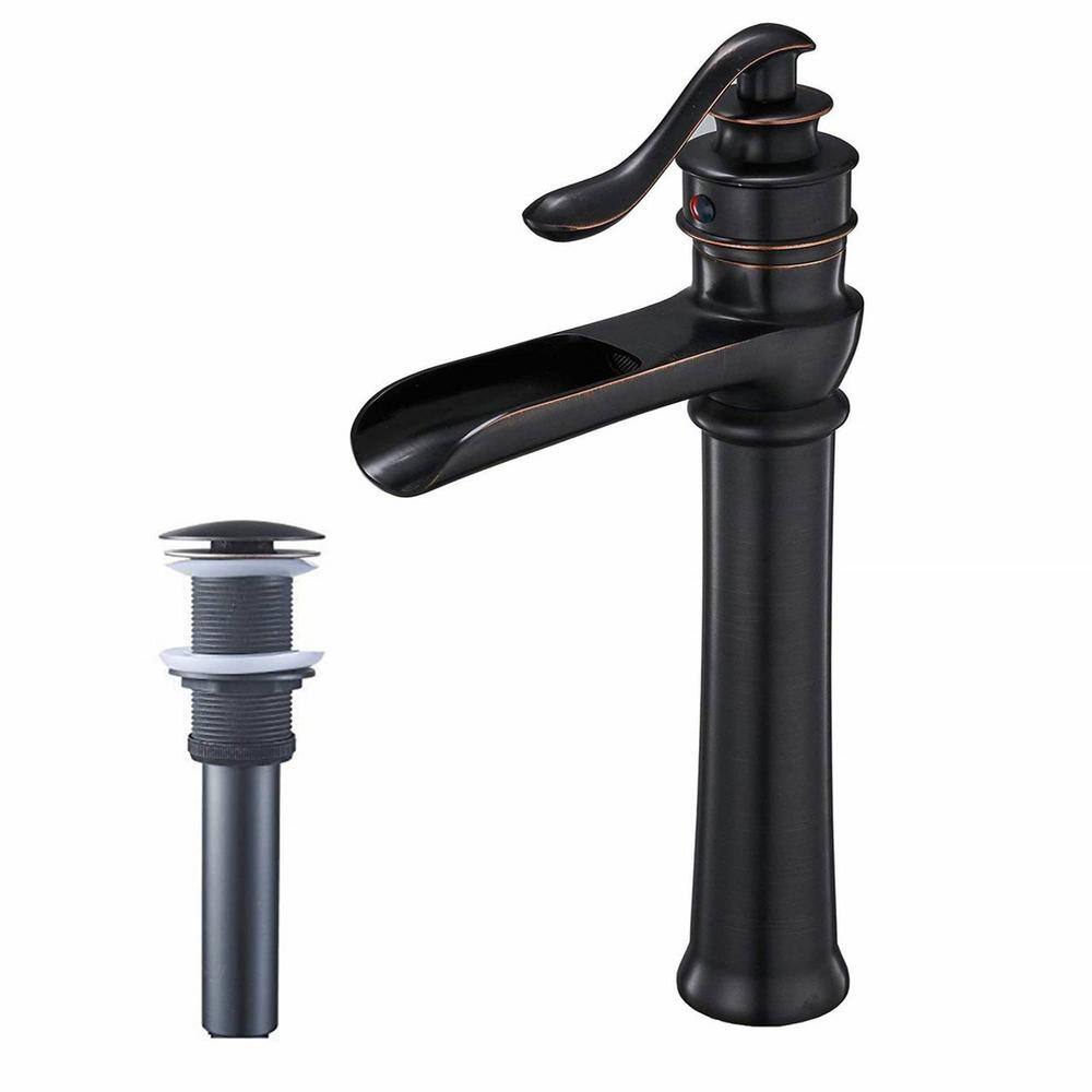 Single Handle Waterfall Bathroom Vessel Sink Faucet with Pop-Up Drain 1-Hol