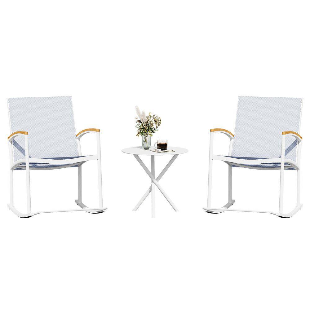 White 3-Piece Outdoor Wooden Armrest Rocking Chair Chat Set price history on PriceWatchPro
