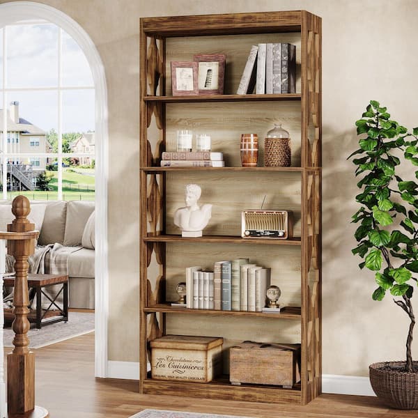 Tribesigns 70 in. Tall Farmhouse Brown Engineered Wood 5-Shelf