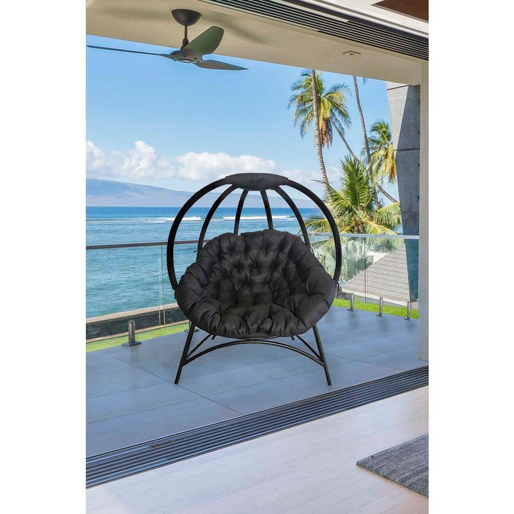 Overland Cozy Ball Hanging Chair with Plush Cushions - Black