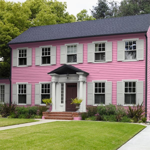 BEHR PREMIUM PLUS 5 gal. #690B-4 Pink Begonia Satin Enamel Exterior Paint &  Primer 940005 - The Home Depot
