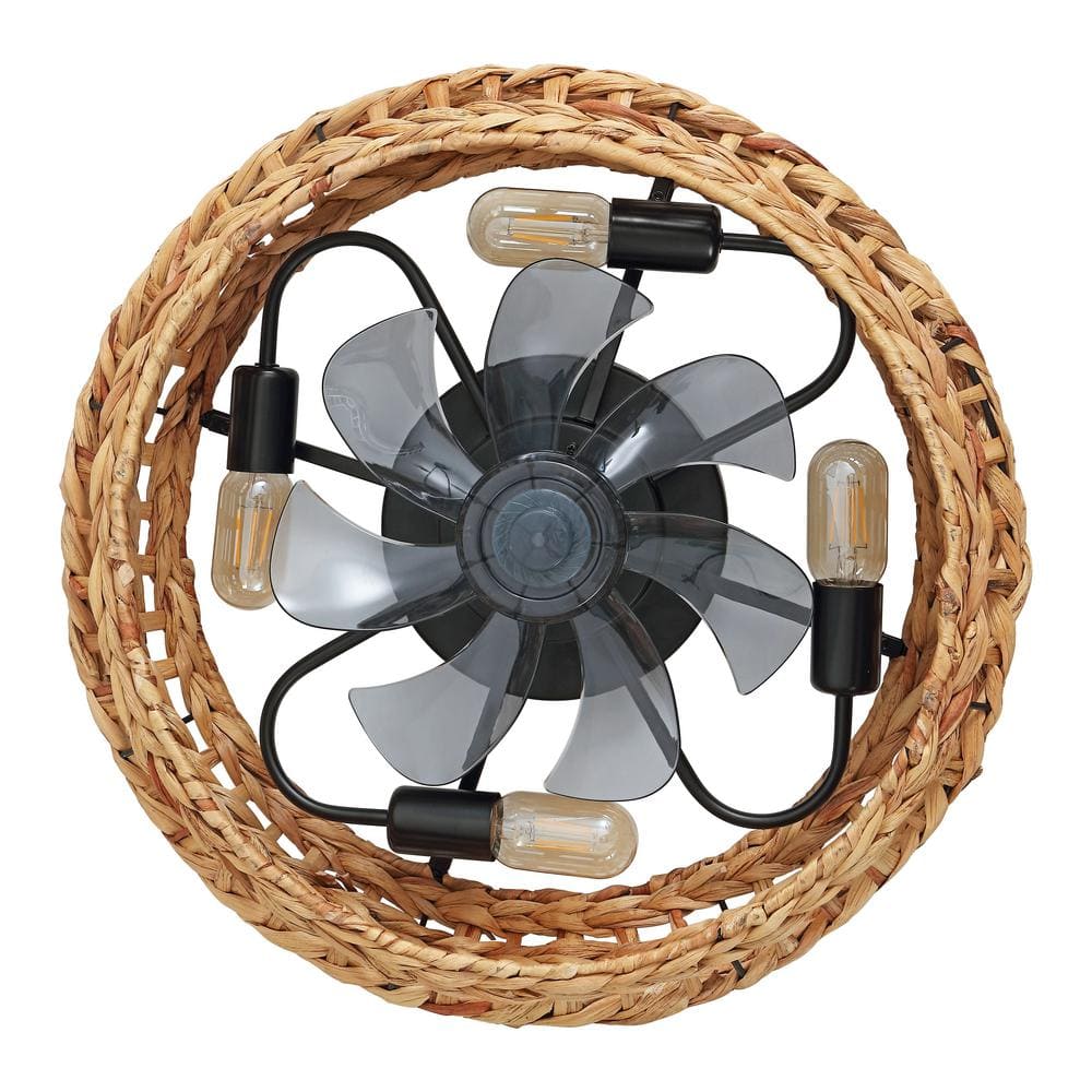 Archer 20.25" Brown/Black Seagrass Lantern Ceiling Fan with Remote