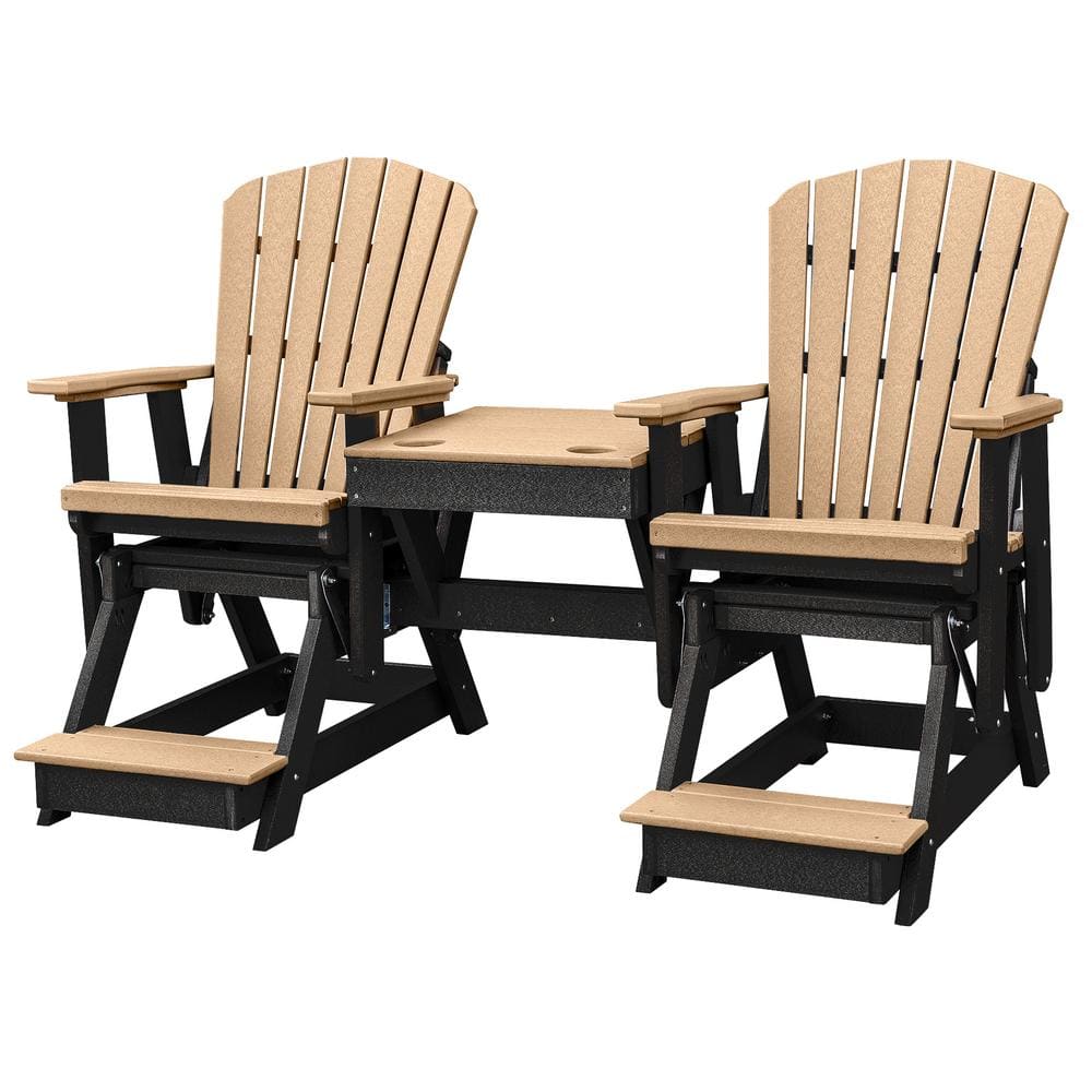 Adirondack Series 76 in. 2-Person Black Plastic Poly Resin Outdoor Counter Height Glider with Middle Table price history on PriceWatchPro