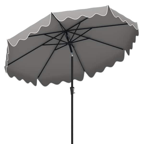 9 ft. Patio Umbrella in Gray with Crank Handle and Push Button Tilt