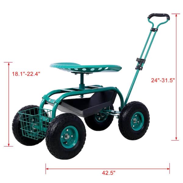 Steel Outdoor Garden Cart, Rolling Garden Scooter with