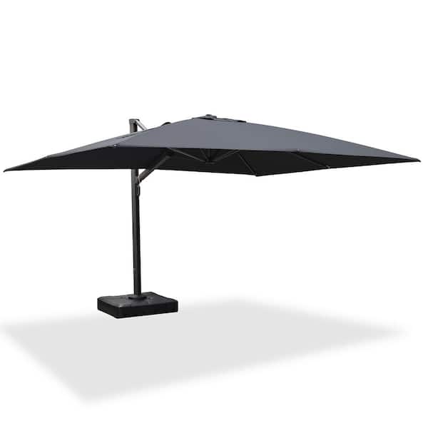 PURPLE LEAF 10 ft. x 13 ft. Aluminum Large Outdoor Cantilever 360° Rotation Patio Umbrella with Base in Ground, Gray