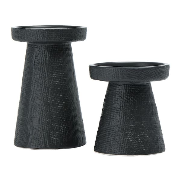 Stoneware Pillar and Taper Candle Holders, Black