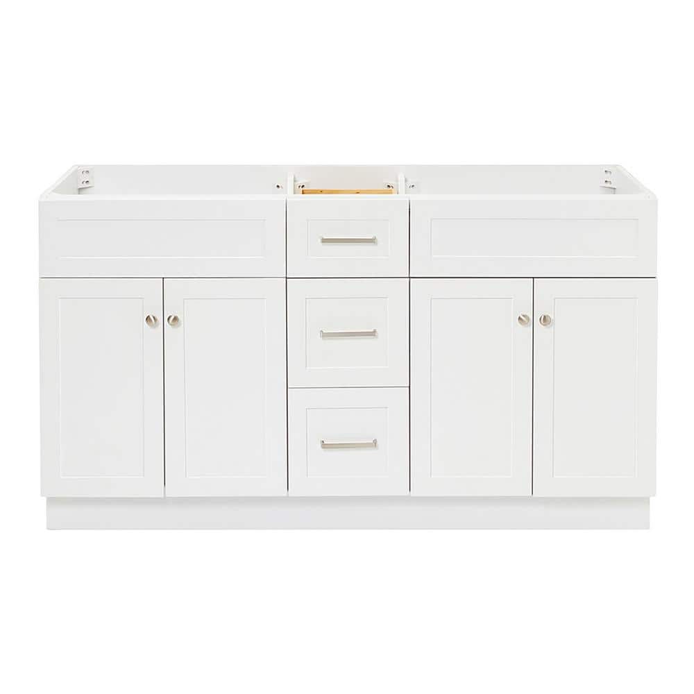 White Double Freestanding Bathroom Vanity Base with Nickel Hardware