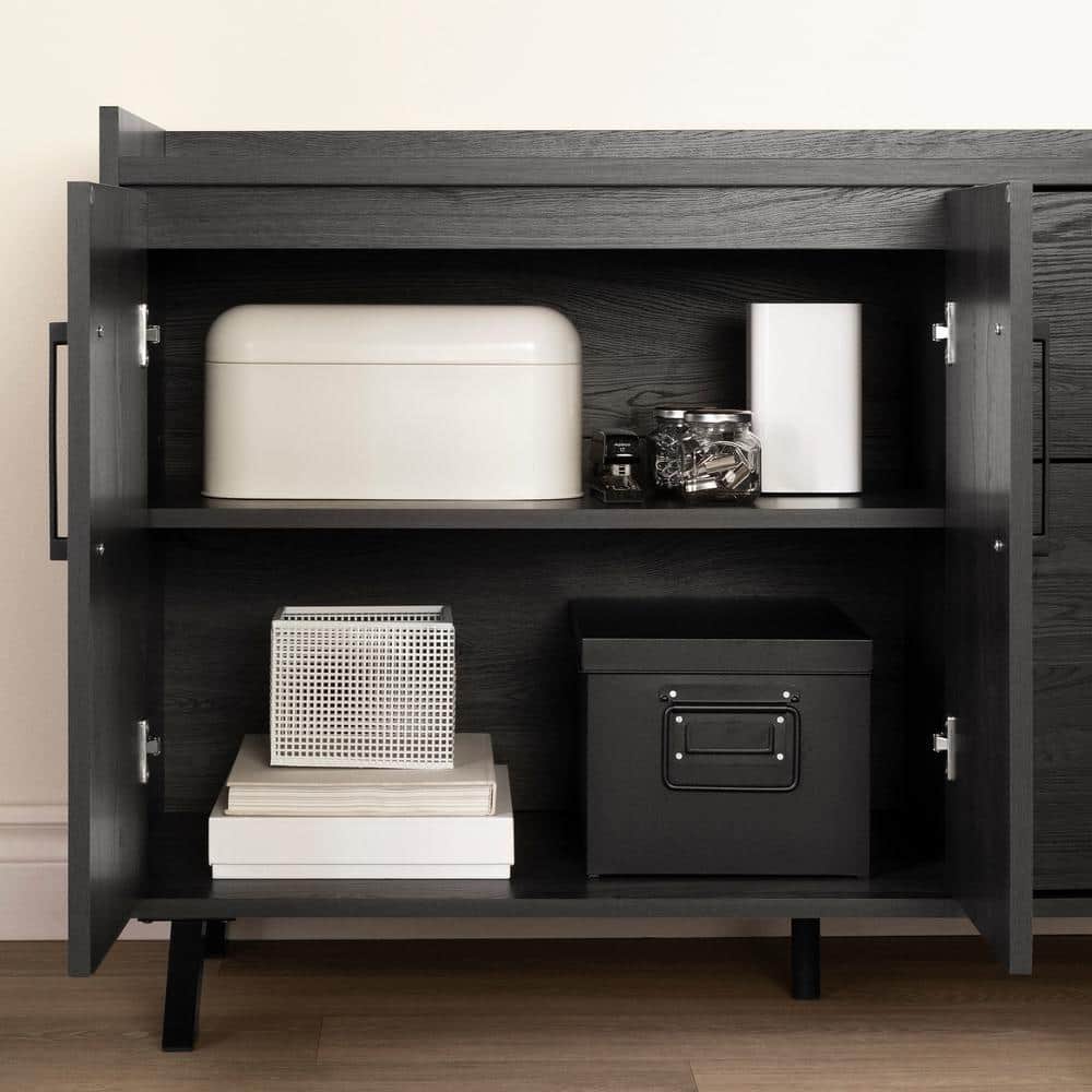 Kozack Contemporary Gray Oak Office Credenza with Built-In Power Bar