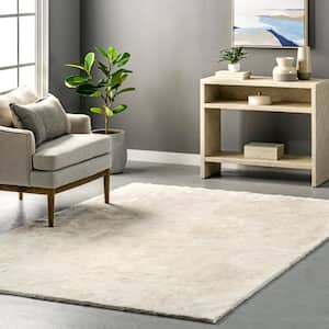 Loni Solid Machine Washable Shag Cream 8 ft. x 10 ft. Area Rug