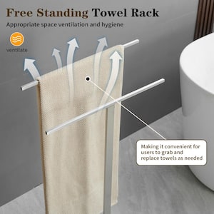 2-Tier Standing Towel Rack with Marble Base for Bathroom Floor Double-T Tall Bath Towel Sheet Holder in Brushed Nickel