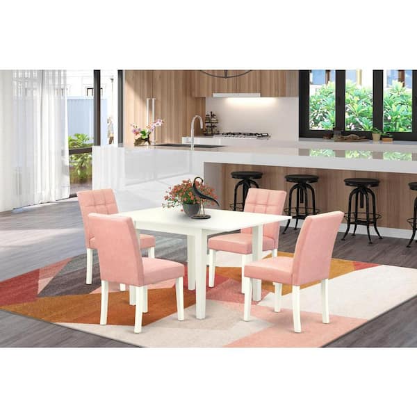 East West Furniture 5-Piece Linen White Finish Solid Wood Top Rectangular Dining Room Set with Dropleaf (Seats-4)