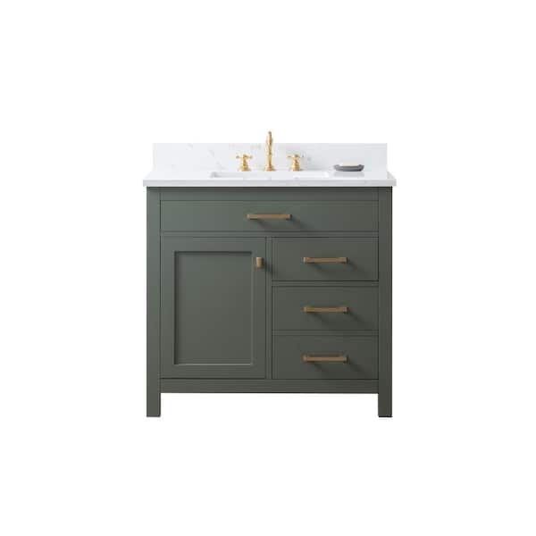 Jasper 36 in. W x 22 in. D Bath Vanity in Vintage Green with Engineered Stone Vanity in Carrara White with White Sink