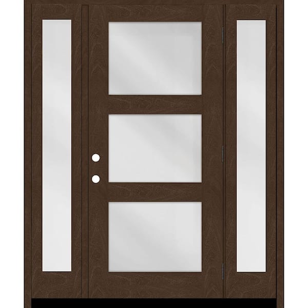 Steves & Sons Regency 64 in. x 80 in. Modern 3Lite Equal Clear Glass LHOS Hickory Mahogany Fiberglass Prehung Front Door w/Db 12 in.SL