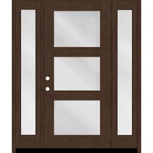 Regency 68 in. x 80 in. Modern 3-Lite Equal Clear Glass LHOS Hickory Mahogany Fiberglass Prehung Front Door 14 in. SL