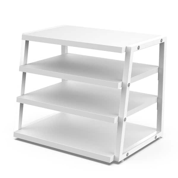 Afoxsos White 14.6 in. x 12 in. Wood Desk Accessories 4 Tier Desk Organizer, Wood and Metal Storage for Supplies and Accessories