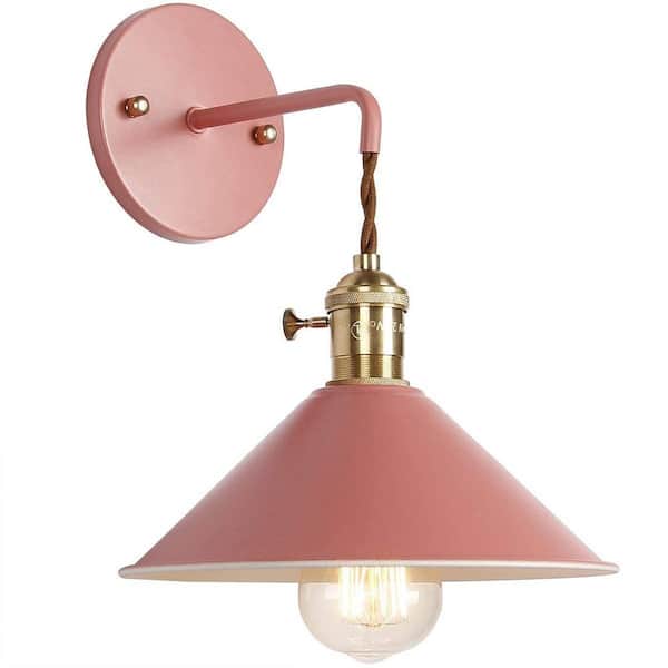 Quality 4.3 in. 1-Light Rose Red Vintage Smart Home Wall Sconce with Metal Shade