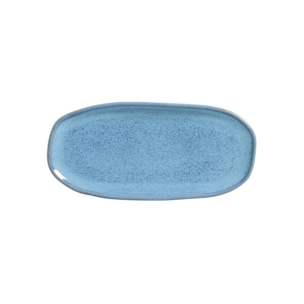 PORTO BRASIL 9.06 in. Breeze Light Blue Stoneware Shallow Oval Platter Organic (Set of 4)
