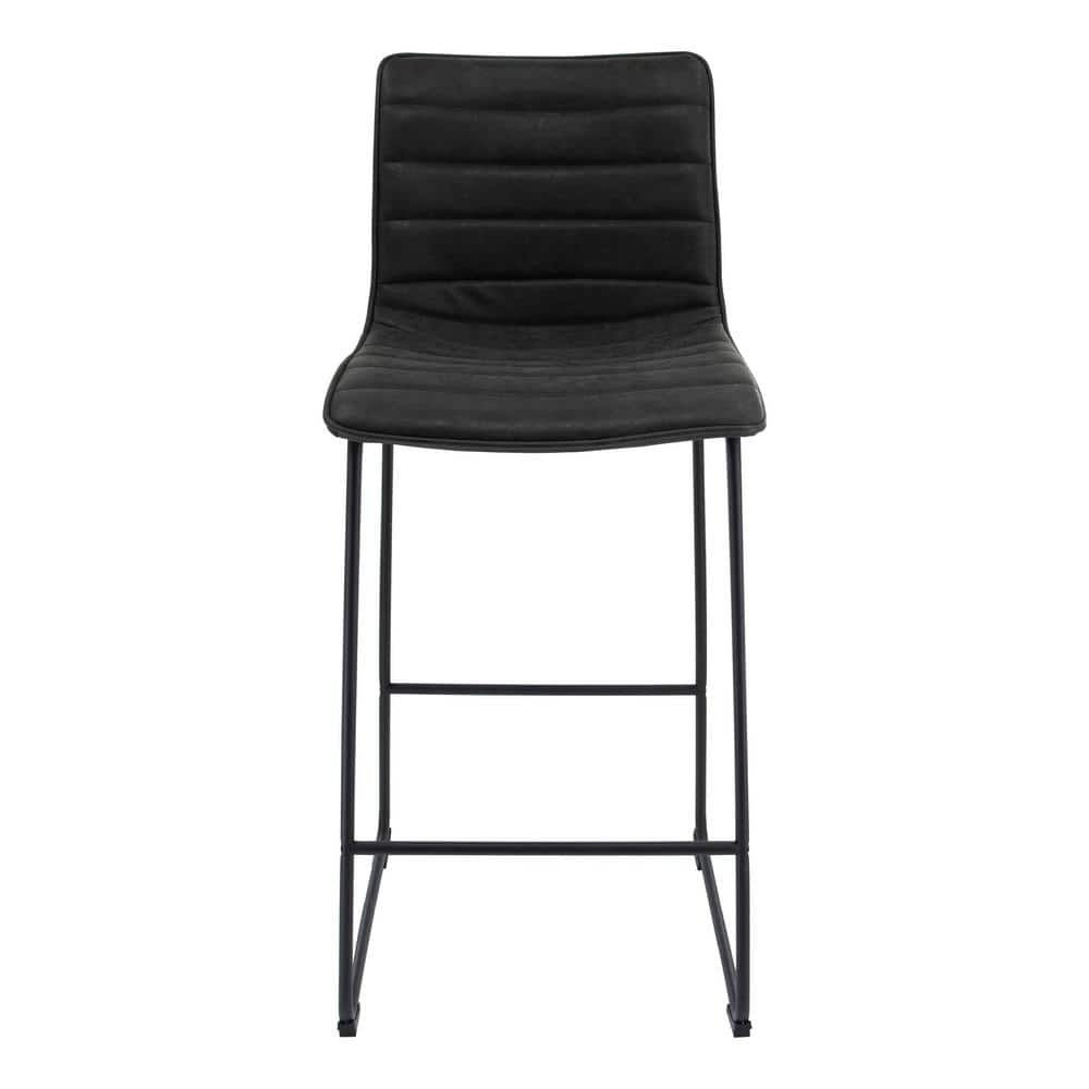 Charcoal Black Modern Leather Bar Stools with Iron Base, Set of 2