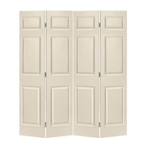 48 in. x 80 in. 6 Panel Beige Painted MDF Composite Bi-Fold Double Closet Door with Hardware Kit