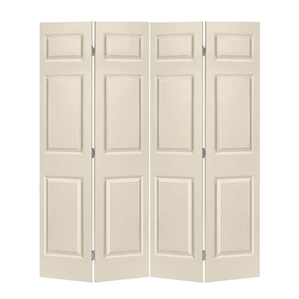 CALHOME 72 in. x 80 in. 6 Panel Beige Painted MDF Composite Bi-Fold Double Closet Door with Hardware Kit