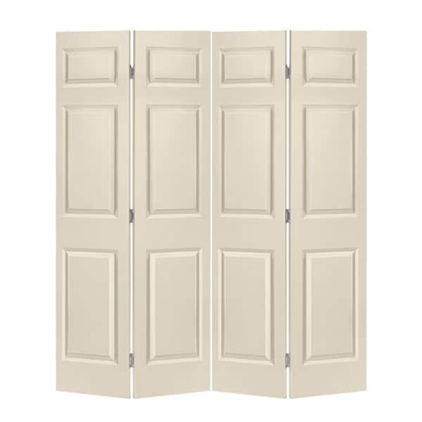 CALHOME 48 in. x 84 in. Hollow Core 6 Panel Beige Painted MDF Composite Bi-Fold Double Closet Door with Hardware Kit