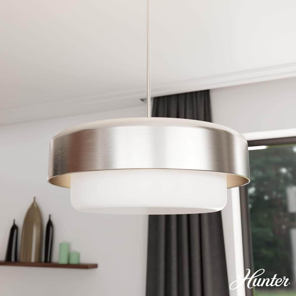 Hunter Solhaven 4-Light Gray Oak Modern/Contemporary Frosted Glass Drum LED Large Hanging Kitchen Island Light