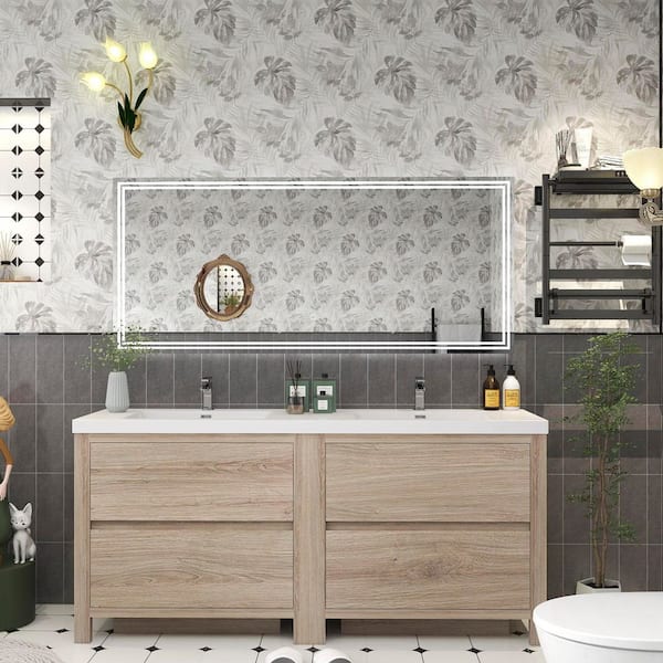 BV Better Vanity Louis 71 in. W x 20 in. D x 35 in. H Double Sink Freestanding Bath Vanity in White Oak with White Acrylic Top