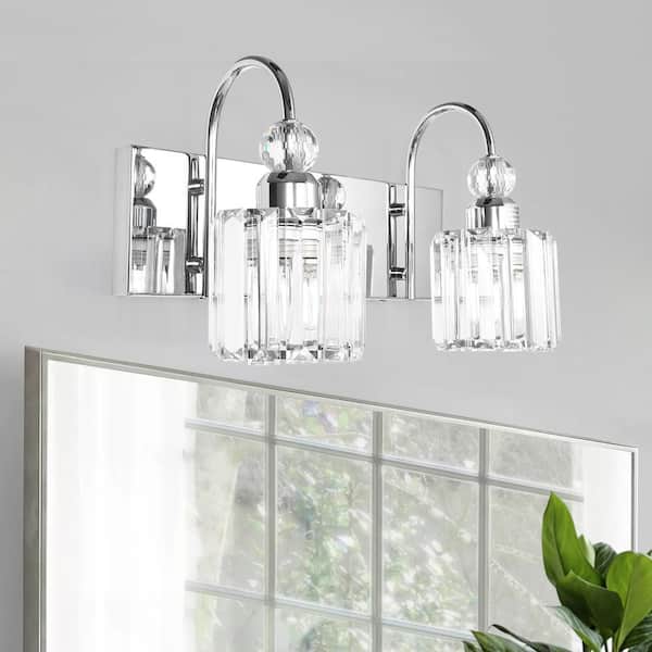 Y'INSP Lustra 13.4 in. 2-Light Modern Chrone Bathroom Vanity Light with Crystal Shades