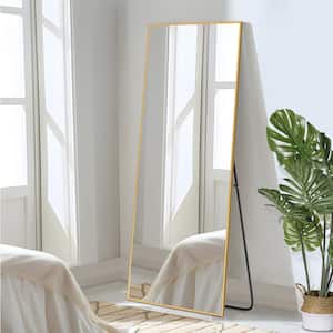 24 in. W x 69 in. H Rectangular Metal Framed Full Length Wall Mirror Free Standing Mirror in Gold