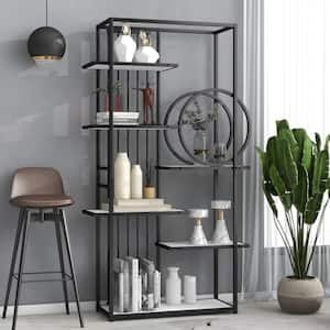 70.9 in. Black 5-Tier Standard Bookcase with Metal Frame