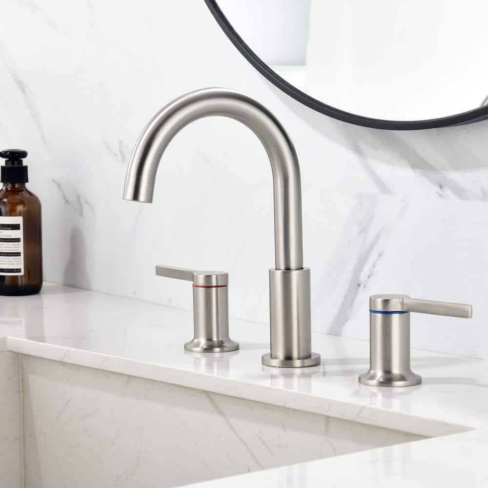 Brushed Nickel 8-Inch Widespread Double Handle Bathroom Faucet