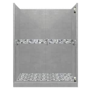 Newport Grand Hinged 42 in. x 60 in. x 80 in. Right Drain Alcove Shower Kit in Wet Cement and Satin Nickel Hardware