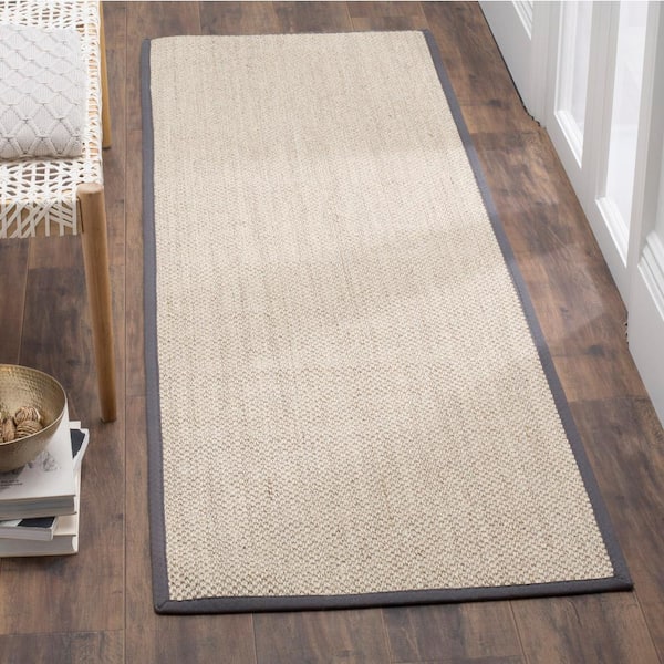 Natural Fiber Marble/Dark Gray 3 ft. x 12 ft. Woven Border Runner Rug