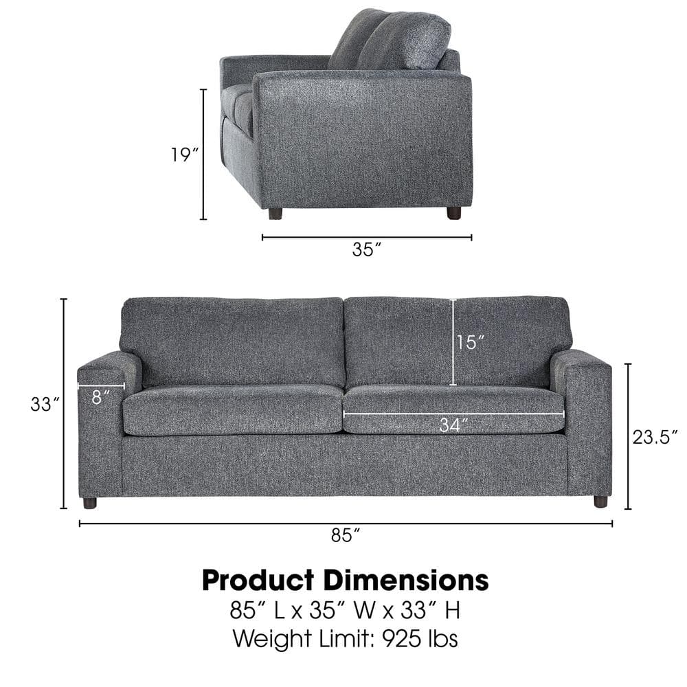 Kylo 85" Dark Gray Polyester Fabric Stationary Sofa