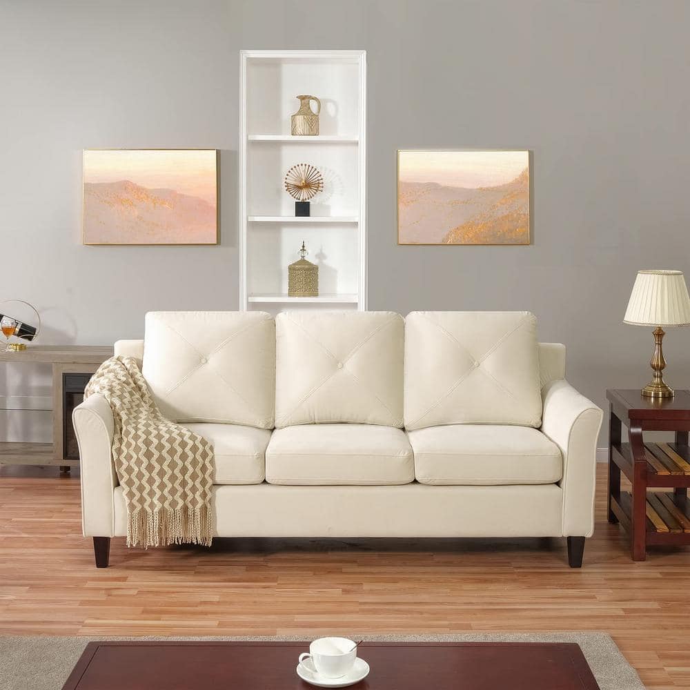 MAYKOOSH 32 In. Square Arm Microfiber Rectangle Sofa In. Cream 53927MK ...